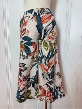 C&C California 100% Linen Tropical Floral Wide Leg Cropped Pants -Size XS